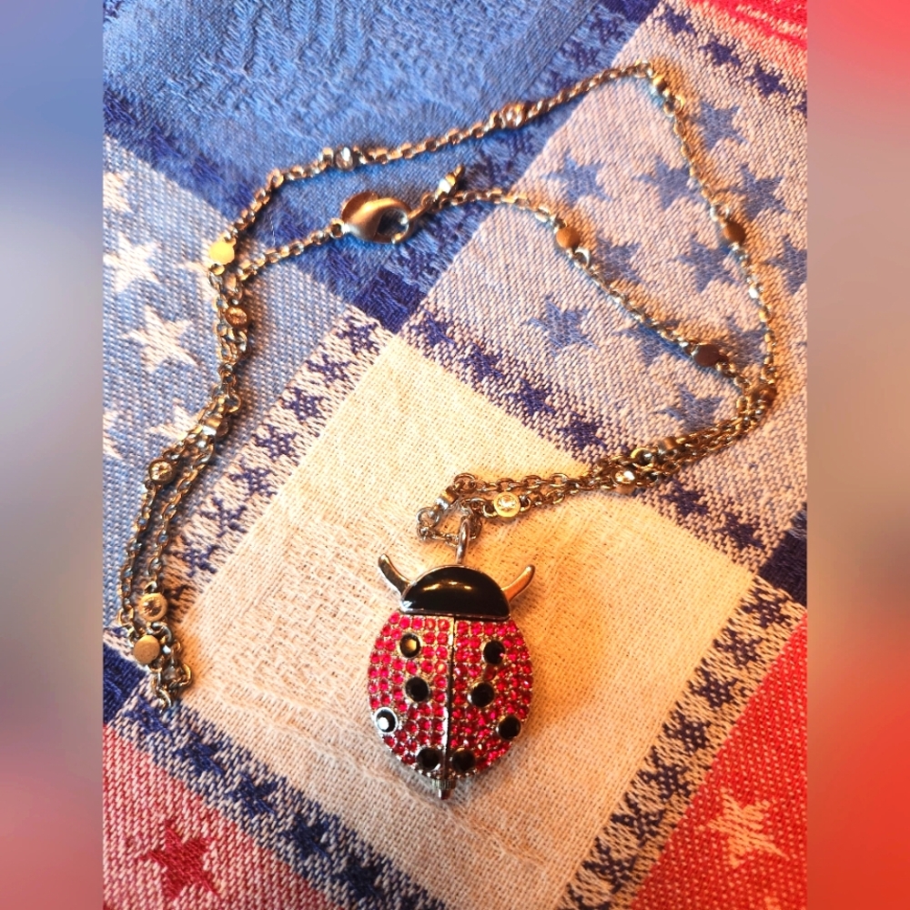Victoria Wieck Red and Black Ladybug Pendant Watch Necklace
